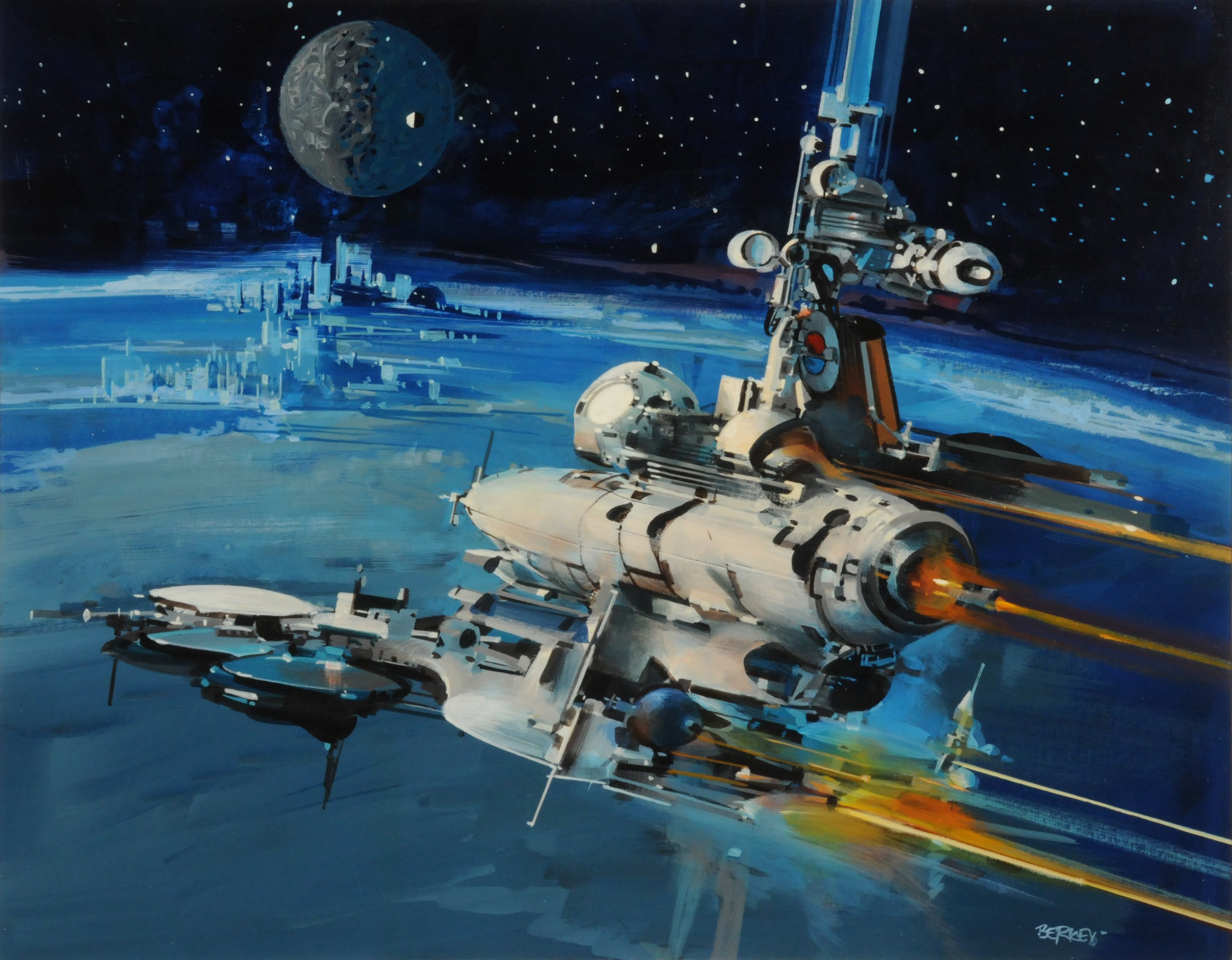 Космическая научная фантастика. Джон Берки John Berkey. Космические корабли Джона Берки.. John Berkey художник. Гигантские звездолёты Джона Берки.